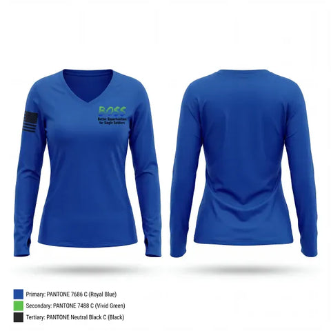 Womens Long Sleeve Vneck Shirt, Fort Riley BOSS, Army, Teamtime, Team time, sublimation, custom sports apparel, team uniforms, spirit wear, spiritwear, sports uniforms, custom shirts, team store, custom team store, fundraiser sports, apparel fundraiser