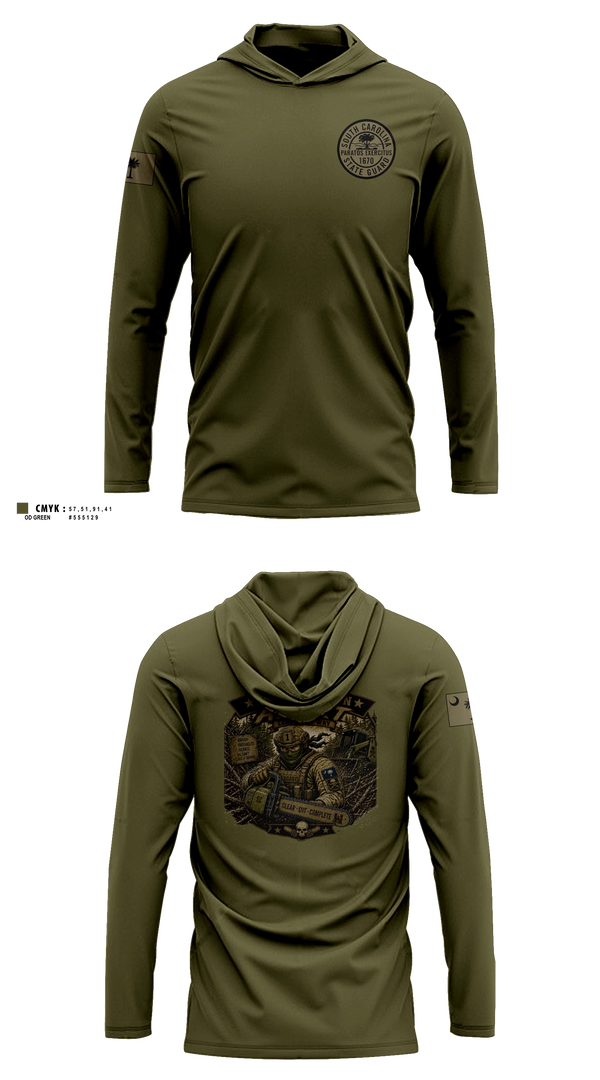 Long Sleeve hooded sunshirt, 1st Battalion, National Guard, Teamtime, Team time, sublimation, custom sports apparel, team uniforms, spirit wear, spiritwear, sports uniforms, custom shirts, team store, custom team store, fundraiser sports, apparel fundraiser