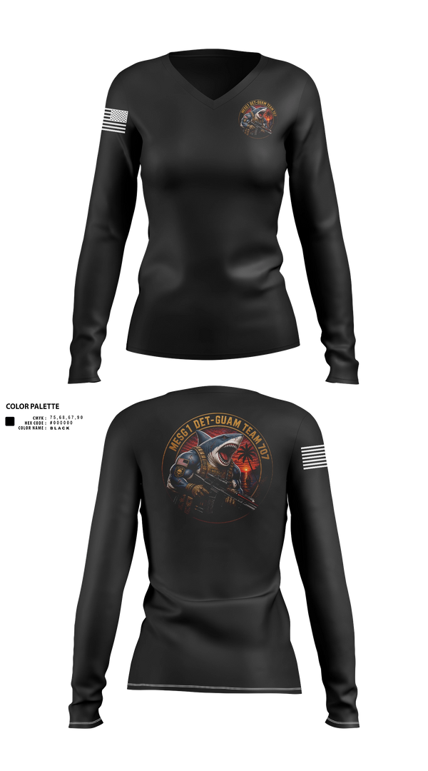 Womens Long Sleeve Vneck Shirt, MESG-1 DET GUAM TEAM 707, Navy, Teamtime, Team time, sublimation, custom sports apparel, team uniforms, spirit wear, spiritwear, sports uniforms, custom shirts, team store, custom team store, fundraiser sports, apparel fundraiser