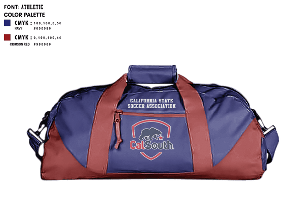 Duffle Bag, California State Soccer Association – South (Cal South), Men's Soccer, Teamtime, Team time, sublimation, custom sports apparel, team uniforms, spirit wear, spiritwear, sports uniforms, custom shirts, team store, custom team store, fundraiser sports, apparel fundraiser