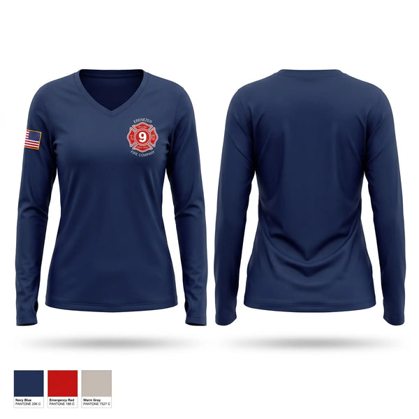 Womens Long Sleeve Vneck Shirt, Ebenezer Fire Company, Fire Department, Teamtime, Team time, sublimation, custom sports apparel, team uniforms, spirit wear, spiritwear, sports uniforms, custom shirts, team store, custom team store, fundraiser sports, apparel fundraiser