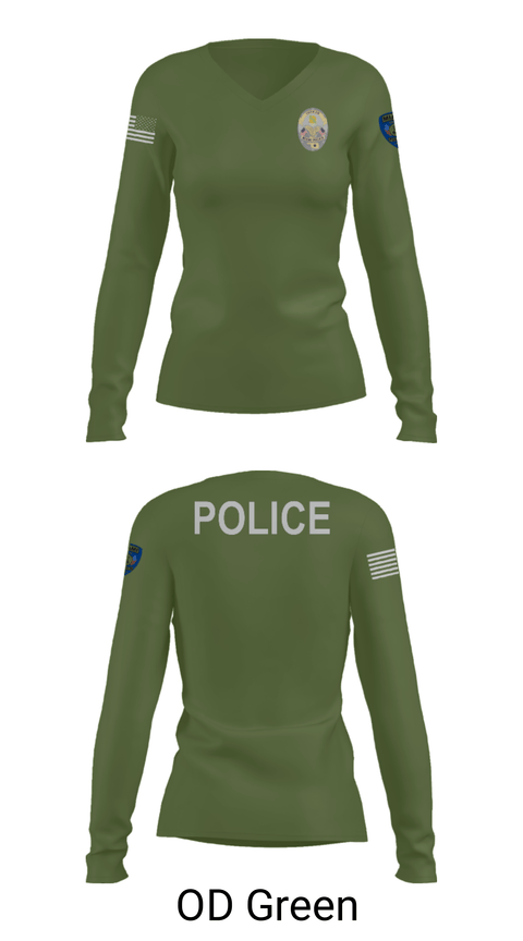 Women's Long Sleeve Vneck Shirt, Miami Police Department, Police, Teamtime, Team time, sublimation, custom sports apparel, team uniforms, spirit wear, spiritwear, sports uniforms, custom shirts, team store, custom team store, fundraiser sports, apparel fundraiser