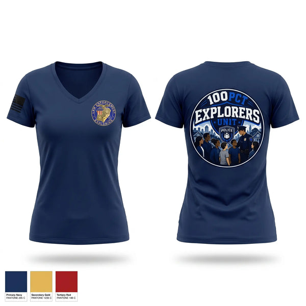 Womens Short Sleeve Vneck Shirt, NYPD explorer unit, Police, Teamtime, Team time, sublimation, custom sports apparel, team uniforms, spirit wear, spiritwear, sports uniforms, custom shirts, team store, custom team store, fundraiser sports, apparel fundraiser