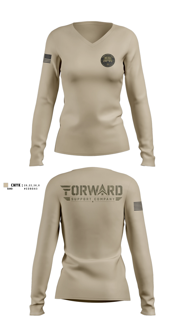Womens Long Sleeve Vneck Shirt, 44 IBCT-E-CO 250TH, , Teamtime, Team time, sublimation, custom sports apparel, team uniforms, spirit wear, spiritwear, sports uniforms, custom shirts, team store, custom team store, fundraiser sports, apparel fundraiser