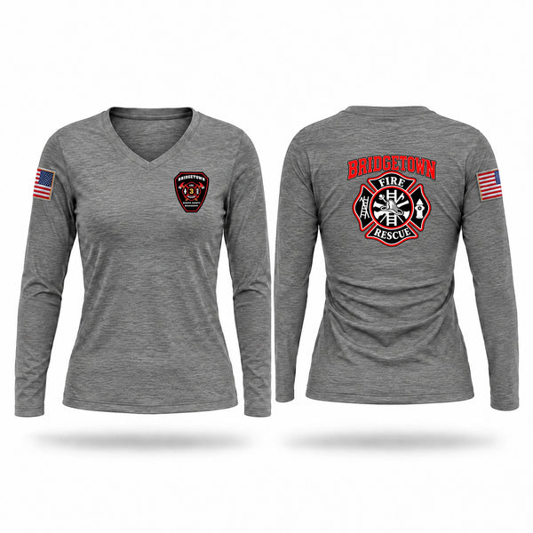 Womens Long Sleeve Vneck Shirt, Bridgetown Volunteer Fire Department, Fire Department, Teamtime, Team time, sublimation, custom sports apparel, team uniforms, spirit wear, spiritwear, sports uniforms, custom shirts, team store, custom team store, fundraiser sports, apparel fundraiser