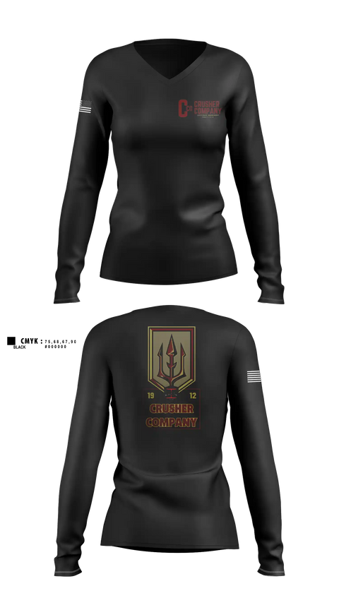 Womens Long Sleeve Vneck Shirt, Crusher Company, Army, Teamtime, Team time, sublimation, custom sports apparel, team uniforms, spirit wear, spiritwear, sports uniforms, custom shirts, team store, custom team store, fundraiser sports, apparel fundraiser