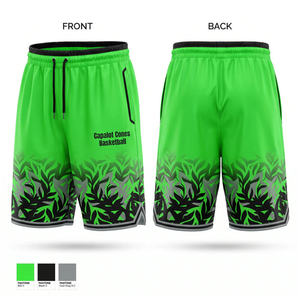 Mens Basketball Shorts, Capalot Cones Basketball, Men's Basketball, Teamtime, Team time, sublimation, custom sports apparel, team uniforms, spirit wear, spiritwear, sports uniforms, custom shirts, team store, custom team store, fundraiser sports, apparel fundraiser