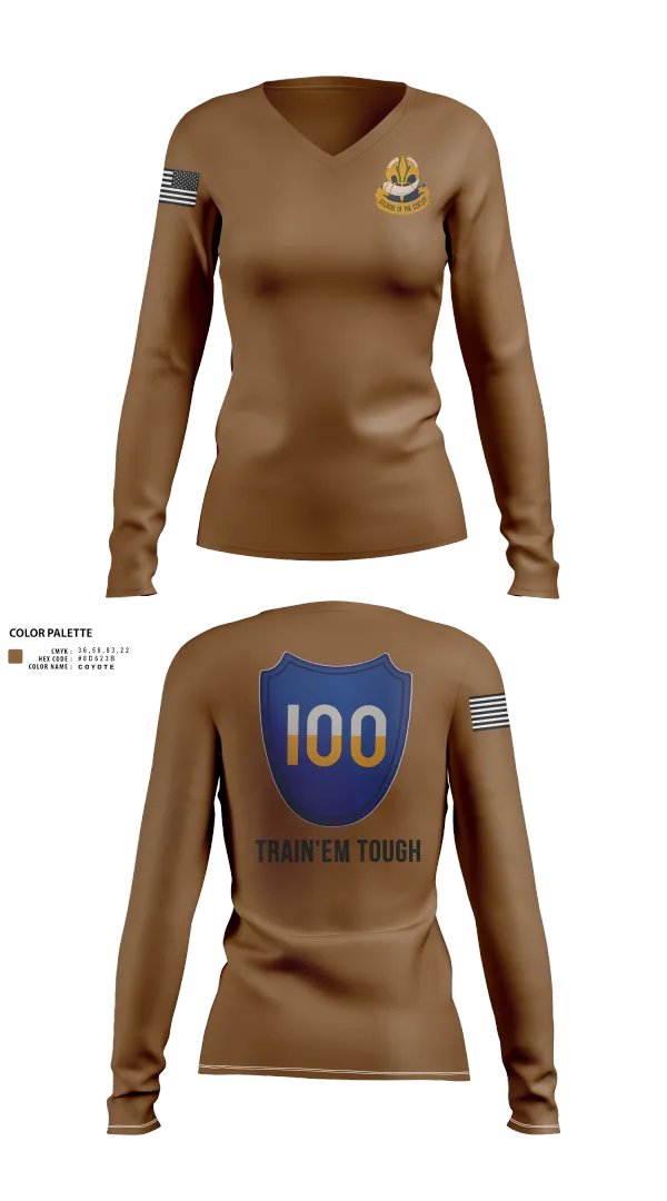 Womens Long Sleeve Vneck Shirt, 100th Training Division, Army, Teamtime, Team time, sublimation, custom sports apparel, team uniforms, spirit wear, spiritwear, sports uniforms, custom shirts, team store, custom team store, fundraiser sports, apparel fundraiser