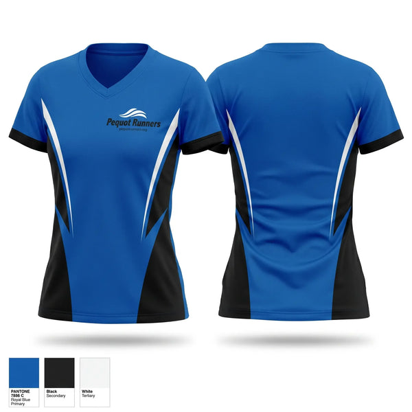 Womens Short Sleeve Vneck Shirt, Pequot Running Club, Spirit Store, Teamtime, Team time, sublimation, custom sports apparel, team uniforms, spirit wear, spiritwear, sports uniforms, custom shirts, team store, custom team store, fundraiser sports, apparel fundraiser