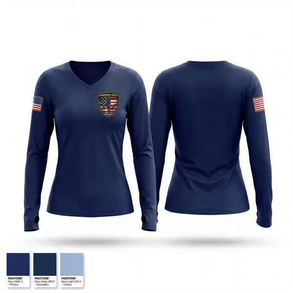Womens Long Sleeve Vneck Shirt, Runnemede Police, Police, Teamtime, Team time, sublimation, custom sports apparel, team uniforms, spirit wear, spiritwear, sports uniforms, custom shirts, team store, custom team store, fundraiser sports, apparel fundraiser