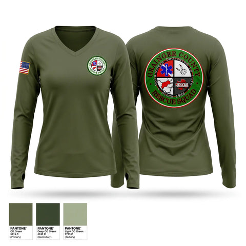 Womens Long Sleeve Vneck Shirt, Grainger County Rescue Squad, EMS/EMT, Teamtime, Team time, sublimation, custom sports apparel, team uniforms, spirit wear, spiritwear, sports uniforms, custom shirts, team store, custom team store, fundraiser sports, apparel fundraiser