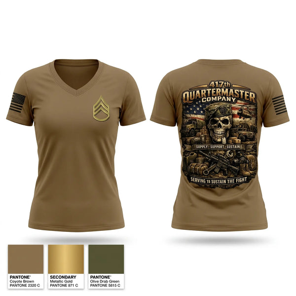 Womens Short Sleeve Vneck Shirt, 417th Quartermaster Company, Army, Teamtime, Team time, sublimation, custom sports apparel, team uniforms, spirit wear, spiritwear, sports uniforms, custom shirts, team store, custom team store, fundraiser sports, apparel fundraiser