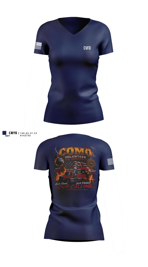 Womens Short Sleeve Vneck Shirt, Como Volunteer Fire Department, Fire Department, Teamtime, Team time, sublimation, custom sports apparel, team uniforms, spirit wear, spiritwear, sports uniforms, custom shirts, team store, custom team store, fundraiser sports, apparel fundraiser