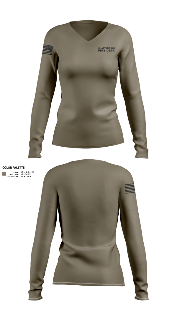 Womens Long Sleeve Vneck Shirt, Chattanooga Fire dept., Fire Department, Teamtime, Team time, sublimation, custom sports apparel, team uniforms, spirit wear, spiritwear, sports uniforms, custom shirts, team store, custom team store, fundraiser sports, apparel fundraiser