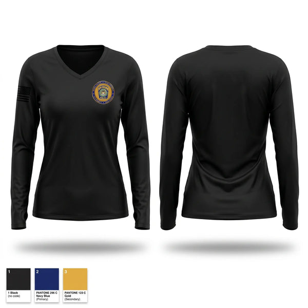 Womens Long Sleeve Vneck Shirt, New Bremen Police Department, Police, Teamtime, Team time, sublimation, custom sports apparel, team uniforms, spirit wear, spiritwear, sports uniforms, custom shirts, team store, custom team store, fundraiser sports, apparel fundraiser