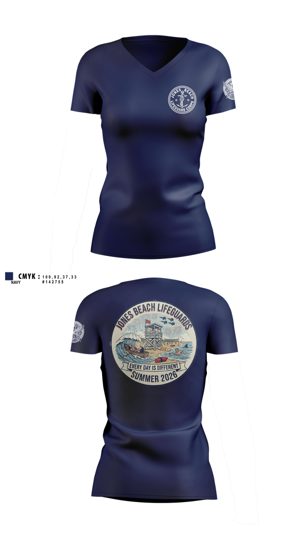 Womens Short Sleeve Vneck Shirt, Jones Beach Lifeguard Corp, , Teamtime, Team time, sublimation, custom sports apparel, team uniforms, spirit wear, spiritwear, sports uniforms, custom shirts, team store, custom team store, fundraiser sports, apparel fundraiser