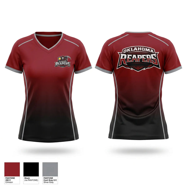 Womens Short Sleeve Vneck Shirt, Oklahoma Reapers, Softball, Teamtime, Team time, sublimation, custom sports apparel, team uniforms, spirit wear, spiritwear, sports uniforms, custom shirts, team store, custom team store, fundraiser sports, apparel fundraiser