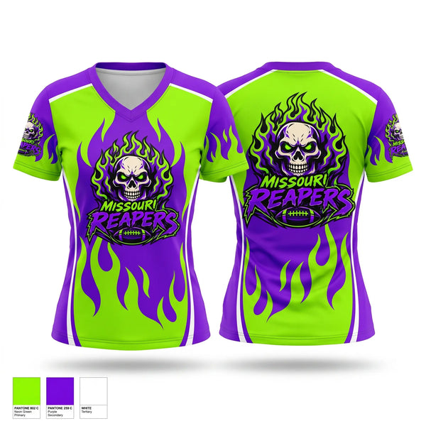 Womens Short Sleeve Vneck Shirt, Missouri Reapers, , Teamtime, Team time, sublimation, custom sports apparel, team uniforms, spirit wear, spiritwear, sports uniforms, custom shirts, team store, custom team store, fundraiser sports, apparel fundraiser