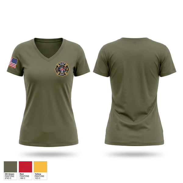 Womens Short Sleeve Vneck Shirt, Port Orford Fire Dept., Fire Department, Teamtime, Team time, sublimation, custom sports apparel, team uniforms, spirit wear, spiritwear, sports uniforms, custom shirts, team store, custom team store, fundraiser sports, apparel fundraiser