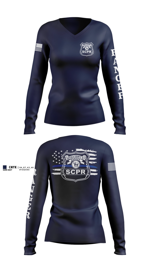 Womens Long Sleeve Vneck Shirt, Suffolk County Park Rangers, Police, Teamtime, Team time, sublimation, custom sports apparel, team uniforms, spirit wear, spiritwear, sports uniforms, custom shirts, team store, custom team store, fundraiser sports, apparel fundraiser