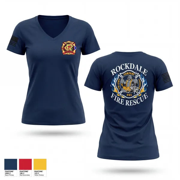 Womens Short Sleeve Vneck Shirt, Rockdale County Fire Rescue Company 1, Fire Department, Teamtime, Team time, sublimation, custom sports apparel, team uniforms, spirit wear, spiritwear, sports uniforms, custom shirts, team store, custom team store, fundraiser sports, apparel fundraiser