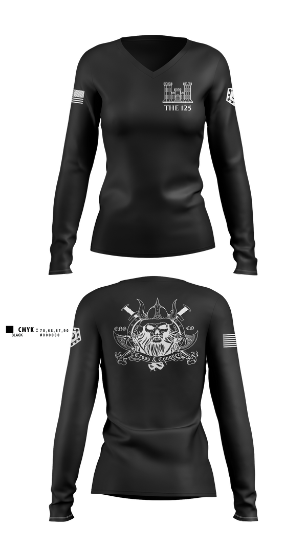 Womens Long Sleeve Vneck Shirt, 125 ENGINEER COMPANY, National Guard, Teamtime, Team time, sublimation, custom sports apparel, team uniforms, spirit wear, spiritwear, sports uniforms, custom shirts, team store, custom team store, fundraiser sports, apparel fundraiser