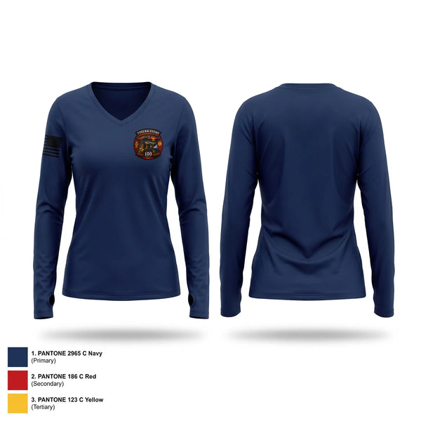 Womens Long Sleeve Vneck Shirt, Federalsburg Volunteer Fire Company, Fire Department, Teamtime, Team time, sublimation, custom sports apparel, team uniforms, spirit wear, spiritwear, sports uniforms, custom shirts, team store, custom team store, fundraiser sports, apparel fundraiser