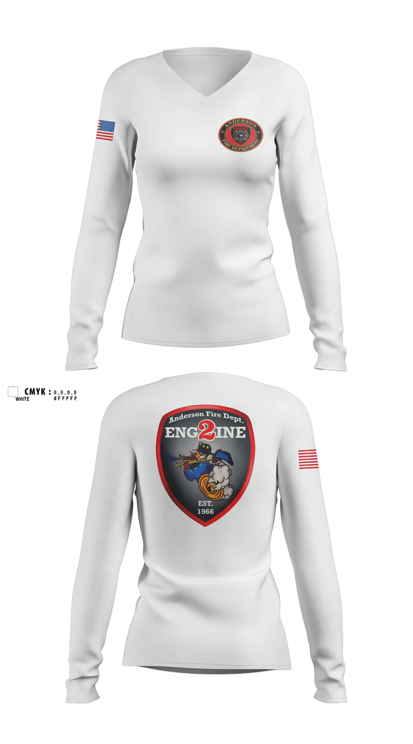 Womens Long Sleeve Vneck Shirt, Anderson City Fire, Fire Department, Teamtime, Team time, sublimation, custom sports apparel, team uniforms, spirit wear, spiritwear, sports uniforms, custom shirts, team store, custom team store, fundraiser sports, apparel fundraiser