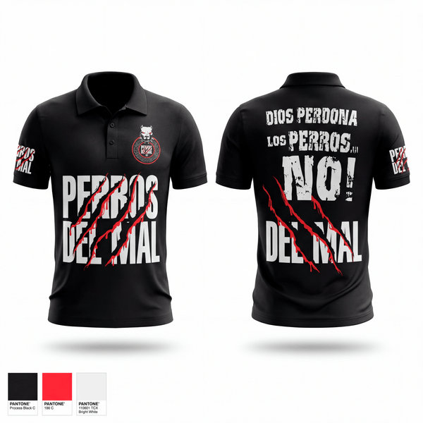 Short Sleeve Performance Polo, PERROS DEL MAL FC, Men's Soccer, Teamtime, Team time, sublimation, custom sports apparel, team uniforms, spirit wear, spiritwear, sports uniforms, custom shirts, team store, custom team store, fundraiser sports, apparel fundraiser