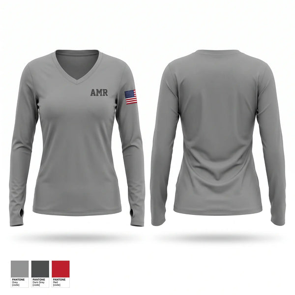 Womens Long Sleeve Vneck Shirt, AMR, EMS/EMT, Teamtime, Team time, sublimation, custom sports apparel, team uniforms, spirit wear, spiritwear, sports uniforms, custom shirts, team store, custom team store, fundraiser sports, apparel fundraiser
