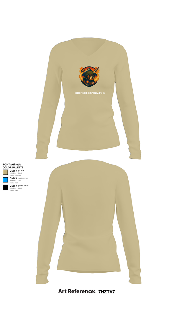 Womens Long Sleeve Vneck Shirt, 10th Field Hospital (FWD), , Teamtime, Team time, sublimation, custom sports apparel, team uniforms, spirit wear, spiritwear, sports uniforms, custom shirts, team store, custom team store, fundraiser sports, apparel fundraiser