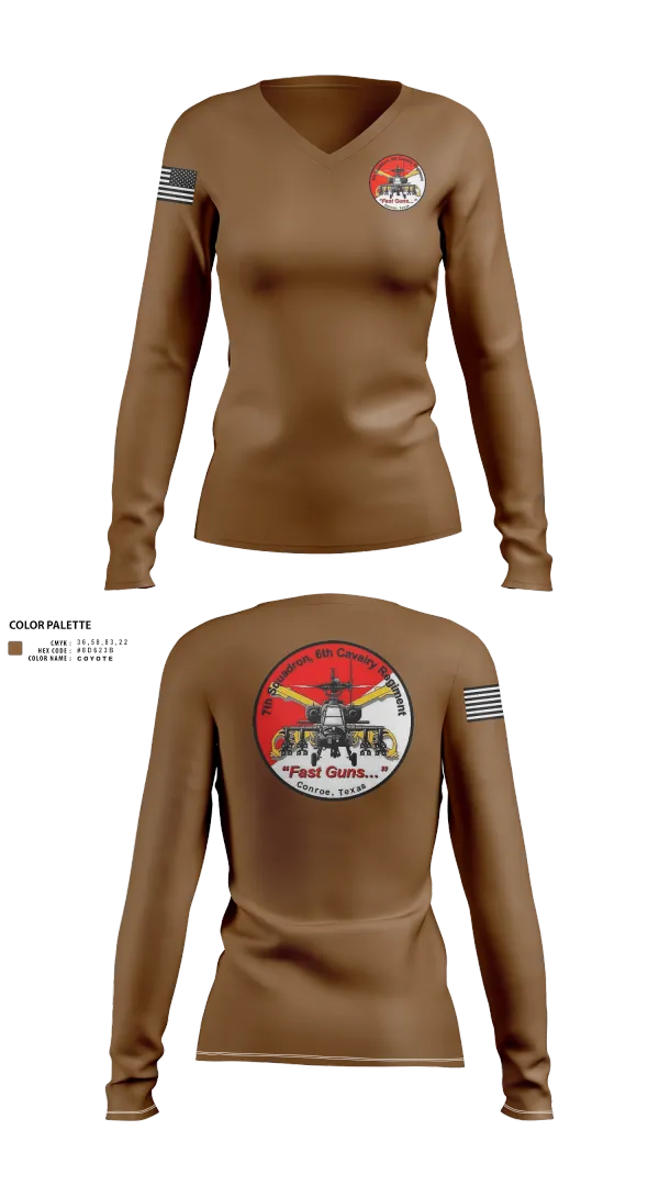 Womens Long Sleeve Vneck Shirt, 7th Squadron, Sixth Cavalry Regiment, , Teamtime, Team time, sublimation, custom sports apparel, team uniforms, spirit wear, spiritwear, sports uniforms, custom shirts, team store, custom team store, fundraiser sports, apparel fundraiser