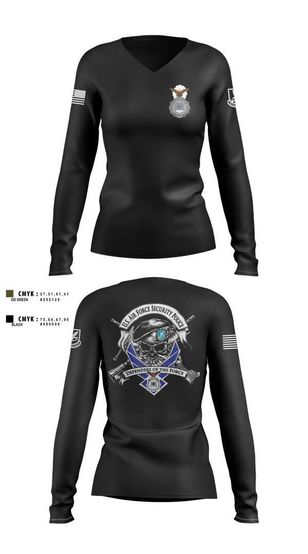 Womens Long Sleeve Vneck Shirt, 101st security forces, Air Force, Teamtime, Team time, sublimation, custom sports apparel, team uniforms, spirit wear, spiritwear, sports uniforms, custom shirts, team store, custom team store, fundraiser sports, apparel fundraiser