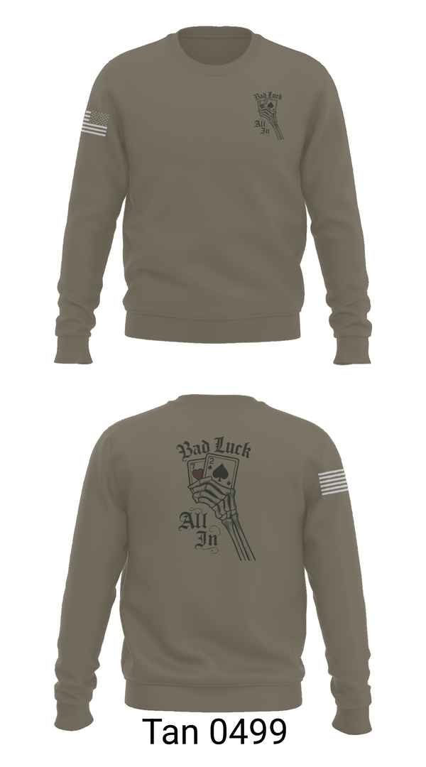 Crew Neck Sweatshirt, 4th plt bad luck, Army, Teamtime, Team time, sublimation, custom sports apparel, team uniforms, spirit wear, spiritwear, sports uniforms, custom shirts, team store, custom team store, fundraiser sports, apparel fundraiser