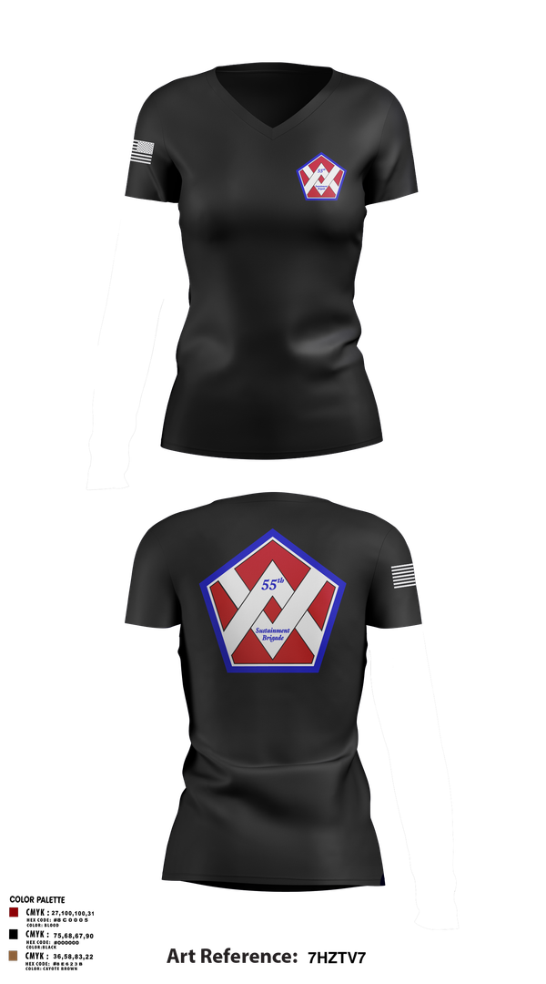 Womens Short Sleeve Vneck Shirt, 55th Sustainment Brigade, , Teamtime, Team time, sublimation, custom sports apparel, team uniforms, spirit wear, spiritwear, sports uniforms, custom shirts, team store, custom team store, fundraiser sports, apparel fundraiser