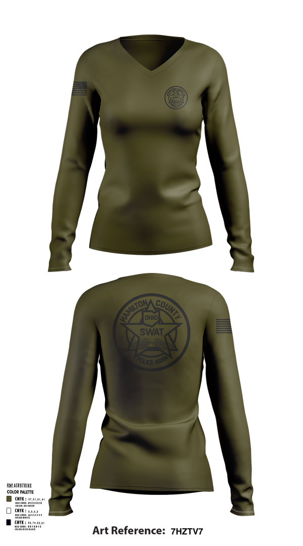 Womens Long Sleeve Vneck Shirt, HCPA Swat, , Teamtime, Team time, sublimation, custom sports apparel, team uniforms, spirit wear, spiritwear, sports uniforms, custom shirts, team store, custom team store, fundraiser sports, apparel fundraiser