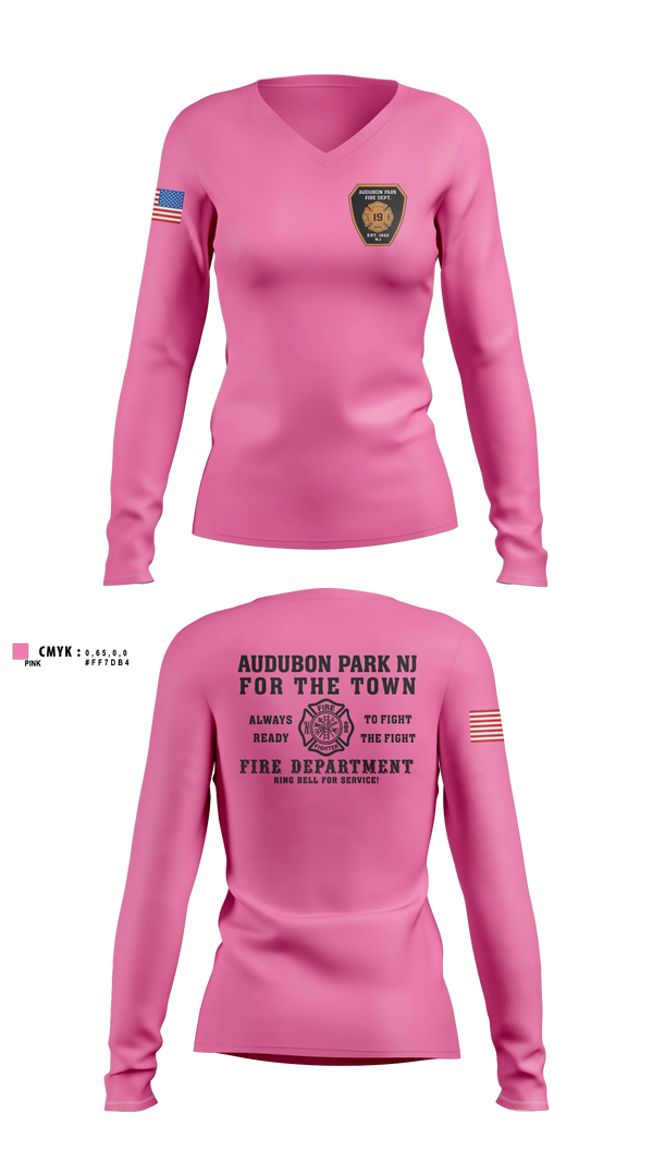 Womens Long Sleeve Vneck Shirt, Audubon, Fire Department, Teamtime, Team time, sublimation, custom sports apparel, team uniforms, spirit wear, spiritwear, sports uniforms, custom shirts, team store, custom team store, fundraiser sports, apparel fundraiser