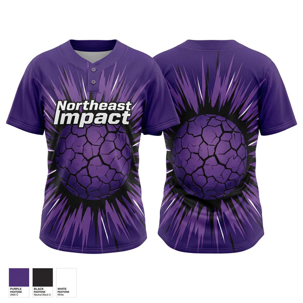 Two Button Softball Jersey, Northeast Impact, Softball, Teamtime, Team time, sublimation, custom sports apparel, team uniforms, spirit wear, spiritwear, sports uniforms, custom shirts, team store, custom team store, fundraiser sports, apparel fundraiser