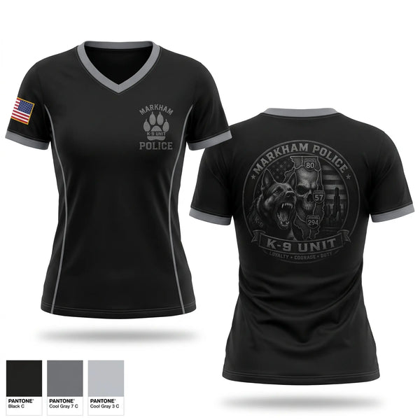 Womens Short Sleeve Vneck Shirt, Markham Police K9 Unit, Police, Teamtime, Team time, sublimation, custom sports apparel, team uniforms, spirit wear, spiritwear, sports uniforms, custom shirts, team store, custom team store, fundraiser sports, apparel fundraiser
