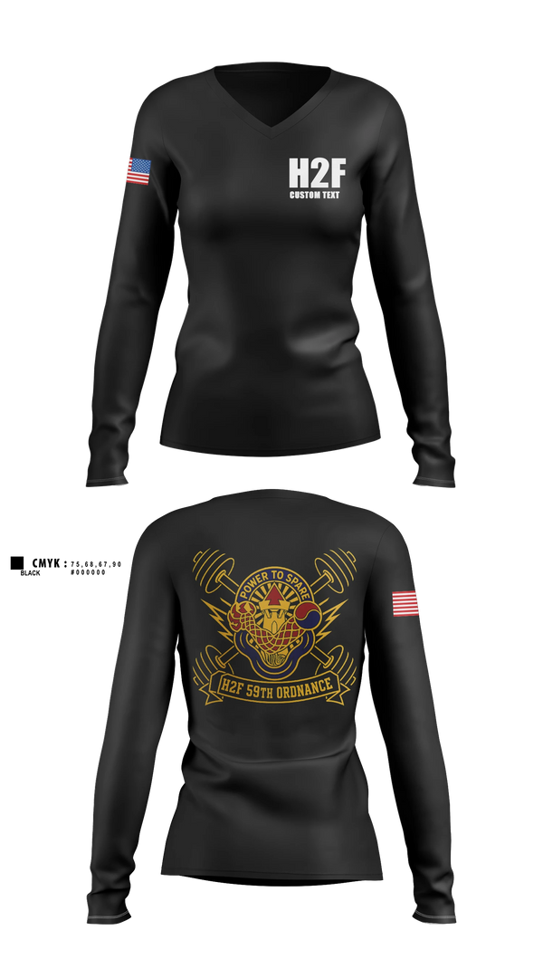 Womens Long Sleeve Vneck Shirt, 59th ORD BDE, Army, Teamtime, Team time, sublimation, custom sports apparel, team uniforms, spirit wear, spiritwear, sports uniforms, custom shirts, team store, custom team store, fundraiser sports, apparel fundraiser