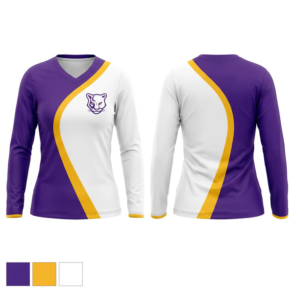 Womens Long Sleeve Vneck Shirt, Lake County Panthers, Women's Volleyball, Teamtime, Team time, sublimation, custom sports apparel, team uniforms, spirit wear, spiritwear, sports uniforms, custom shirts, team store, custom team store, fundraiser sports, apparel fundraiser
