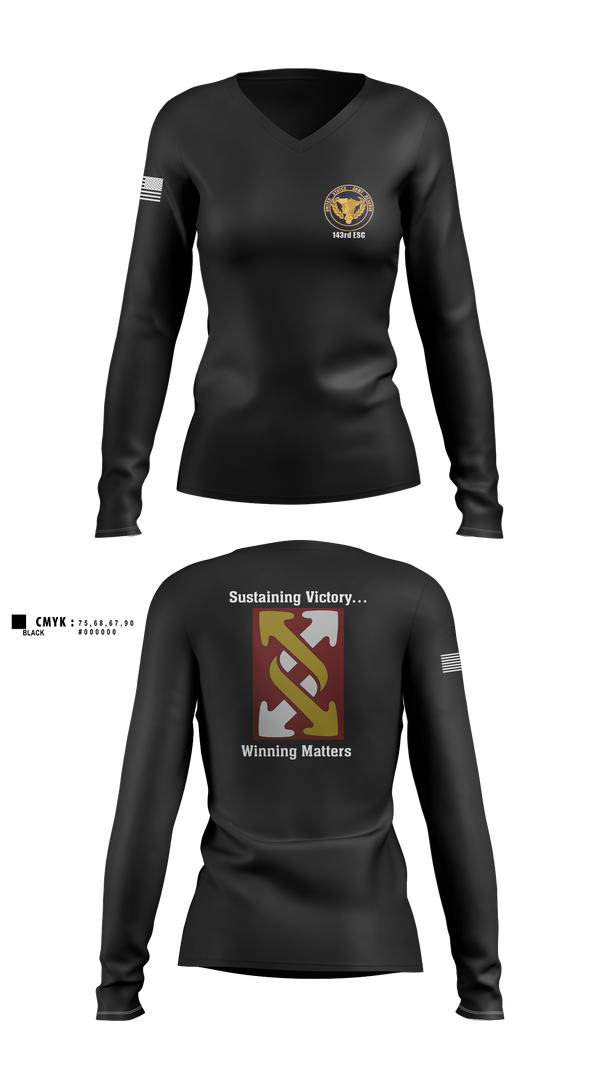 Womens Long Sleeve Vneck Shirt, 143rd ESC, , Teamtime, Team time, sublimation, custom sports apparel, team uniforms, spirit wear, spiritwear, sports uniforms, custom shirts, team store, custom team store, fundraiser sports, apparel fundraiser