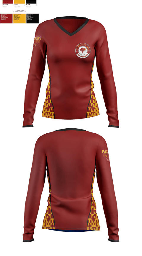 Womens Long Sleeve Vneck Shirt, Falcons Girls Flag Football, , Teamtime, Team time, sublimation, custom sports apparel, team uniforms, spirit wear, spiritwear, sports uniforms, custom shirts, team store, custom team store, fundraiser sports, apparel fundraiser