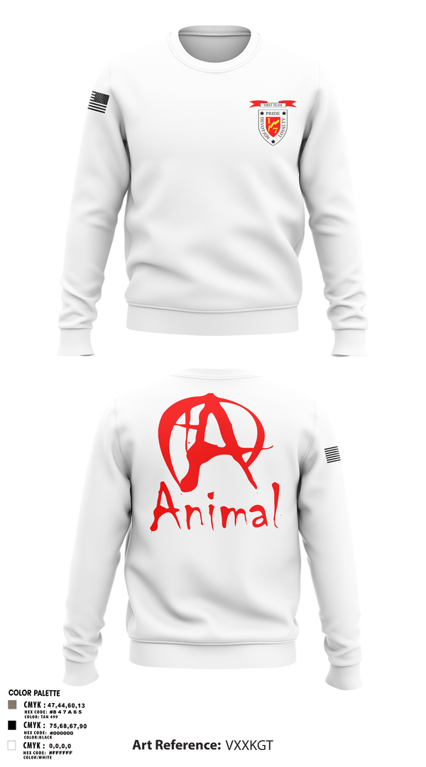 Crew Neck Sweatshirt, 1/7 animal, Marines, Teamtime, Team time, sublimation, custom sports apparel, team uniforms, spirit wear, spiritwear, sports uniforms, custom shirts, team store, custom team store, fundraiser sports, apparel fundraiser