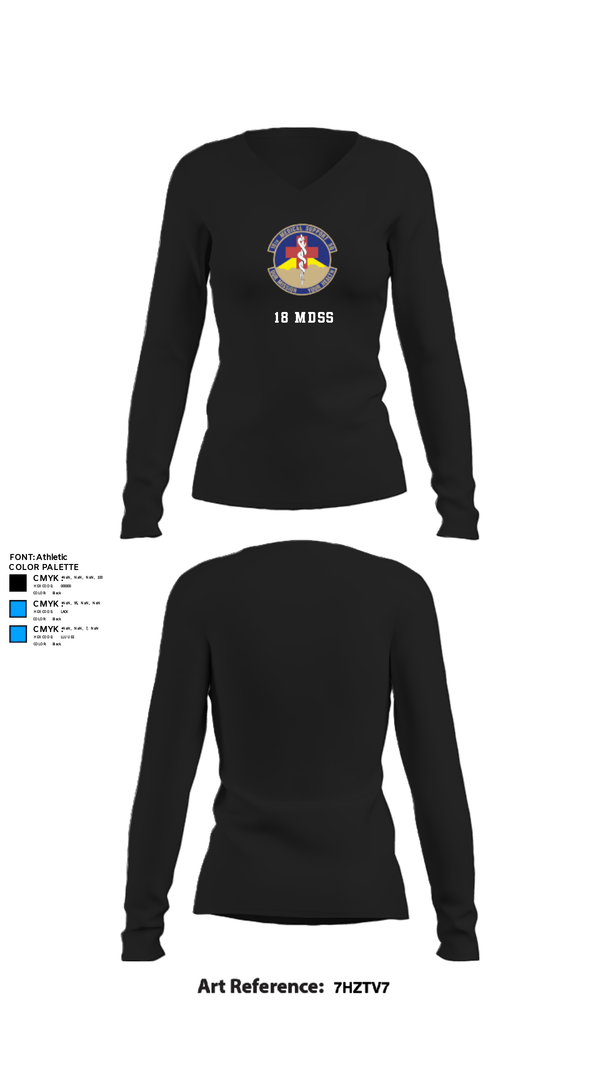 Women's Long Sleeve Vneck Shirt, 18 MDSS, Air Force, Teamtime, Team time, sublimation, custom sports apparel, team uniforms, spirit wear, spiritwear, sports uniforms, custom shirts, team store, custom team store, fundraiser sports, apparel fundraiser