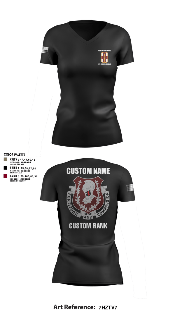 Womens Short Sleeve Vneck Shirt, 1st Medical Brigade, , Teamtime, Team time, sublimation, custom sports apparel, team uniforms, spirit wear, spiritwear, sports uniforms, custom shirts, team store, custom team store, fundraiser sports, apparel fundraiser