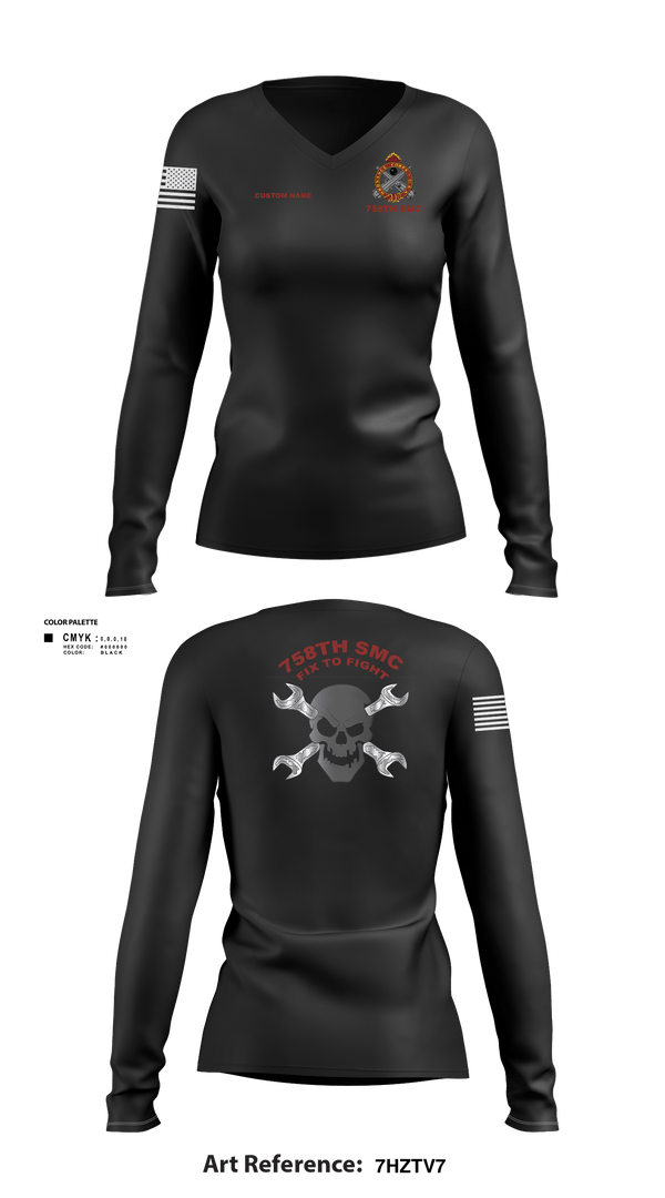 Women's Long Sleeve Vneck Shirt, 758th SMC, Army, Teamtime, Team time, sublimation, custom sports apparel, team uniforms, spirit wear, spiritwear, sports uniforms, custom shirts, team store, custom team store, fundraiser sports, apparel fundraiser