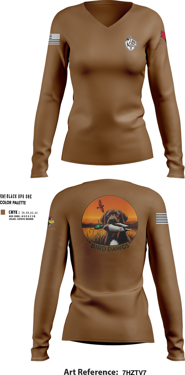Womens Long Sleeve Vneck Shirt, Bird dawgs, Army, Teamtime, Team time, sublimation, custom sports apparel, team uniforms, spirit wear, spiritwear, sports uniforms, custom shirts, team store, custom team store, fundraiser sports, apparel fundraiser