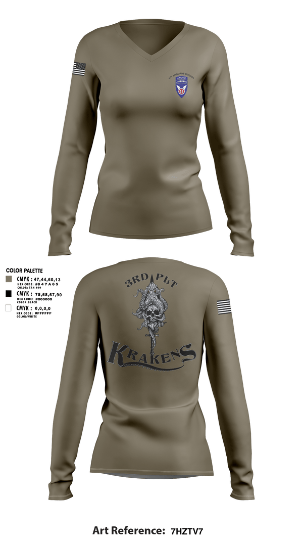Womens Long Sleeve Vneck Shirt, 3RD PLT95TH CBRN3rd plt, Army, Teamtime, Team time, sublimation, custom sports apparel, team uniforms, spirit wear, spiritwear, sports uniforms, custom shirts, team store, custom team store, fundraiser sports, apparel fundraiser