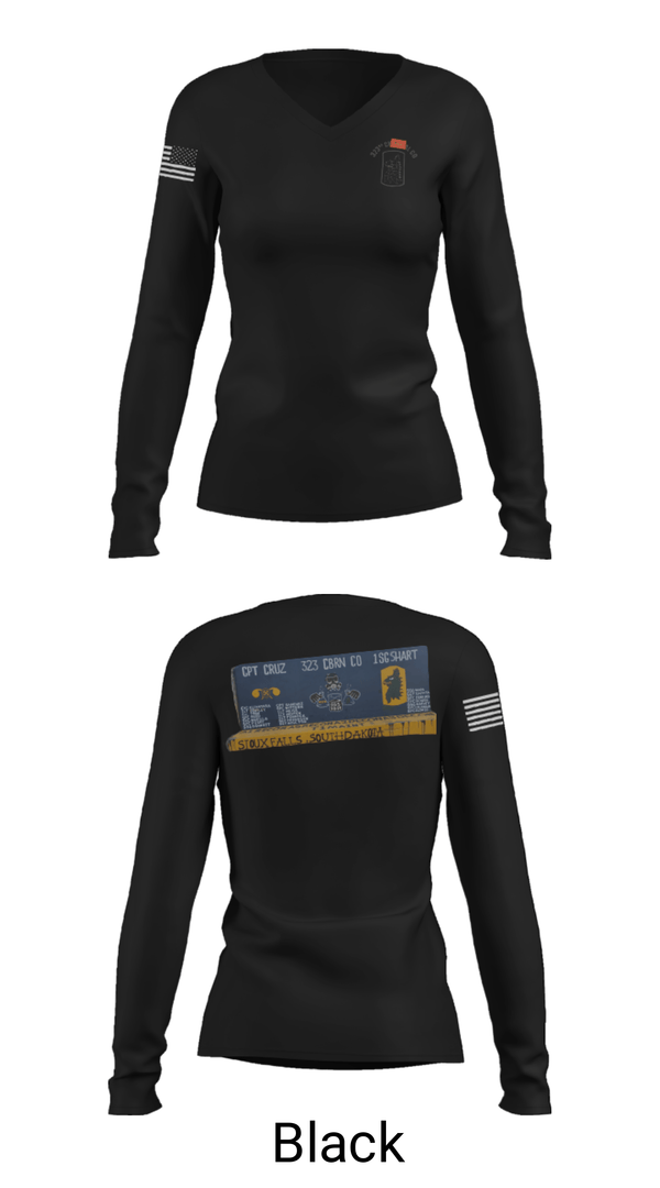 Women's Long Sleeve Vneck Shirt, 323 chem maint, Army, Teamtime, Team time, sublimation, custom sports apparel, team uniforms, spirit wear, spiritwear, sports uniforms, custom shirts, team store, custom team store, fundraiser sports, apparel fundraiser